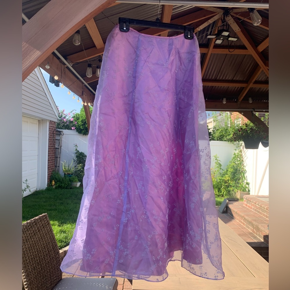 Zum Zum by Niki Livas y2k purple floral sheer satin maxi skirt